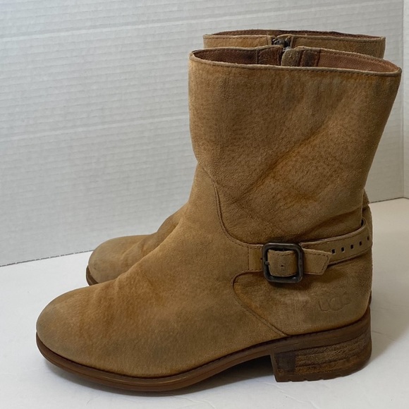 UGG Pre-Owned Women's Keppler Chestnut Brown Leather Buckle Ankle Boots, Size 7 - Picture 4 of 10